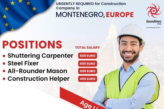 Europe Montenegro Job Vacancy for Construction Worker in Soundline