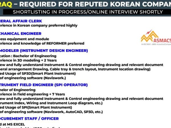 Jobs in Iraq for Indian in Korean Company