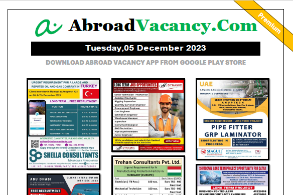 Download Abroad Pdf Paper - Vacancy for Turkey, Europe and Gulf 80+ Post Latest job vacancies