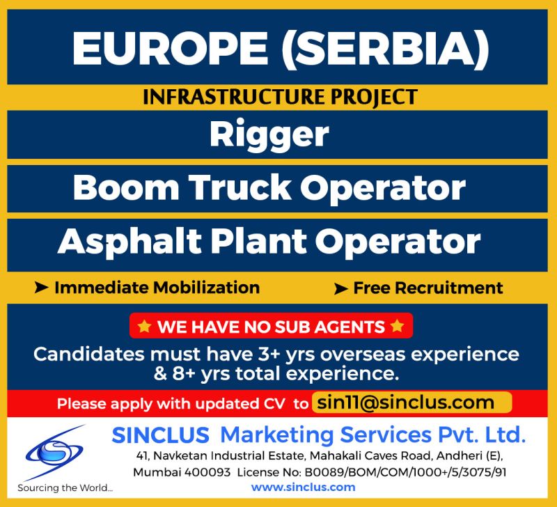 Free requirement jobs in Serbia for Indian in sinclus office