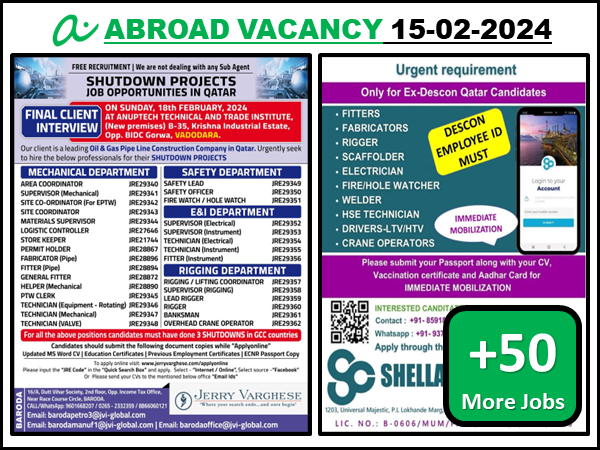 Shutdown Projects Jobs Free Requirement for Qatar