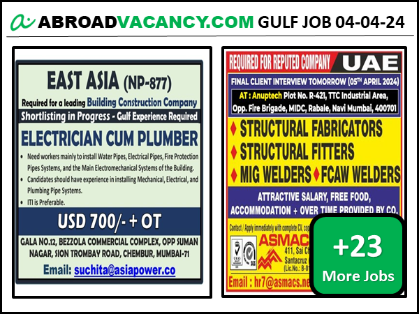 Electrician cum Plumber Jobs in East Asia
