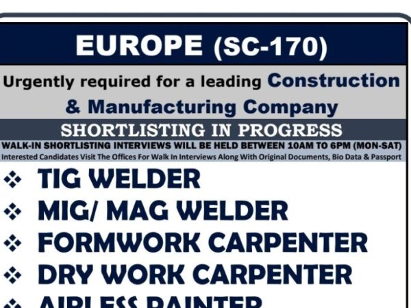 Europe Jobs for Welder forklift driver carpenter