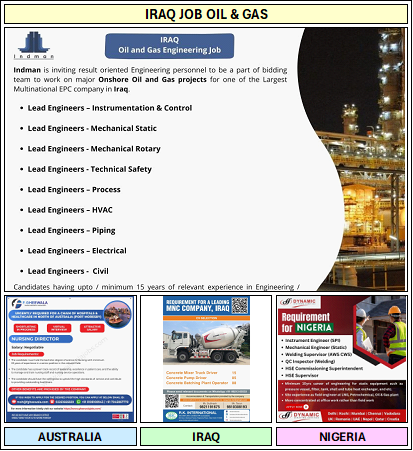 Jobs in Iraq for Lead Engineers HVAC Piping Electrical Civil Instrumentation and control