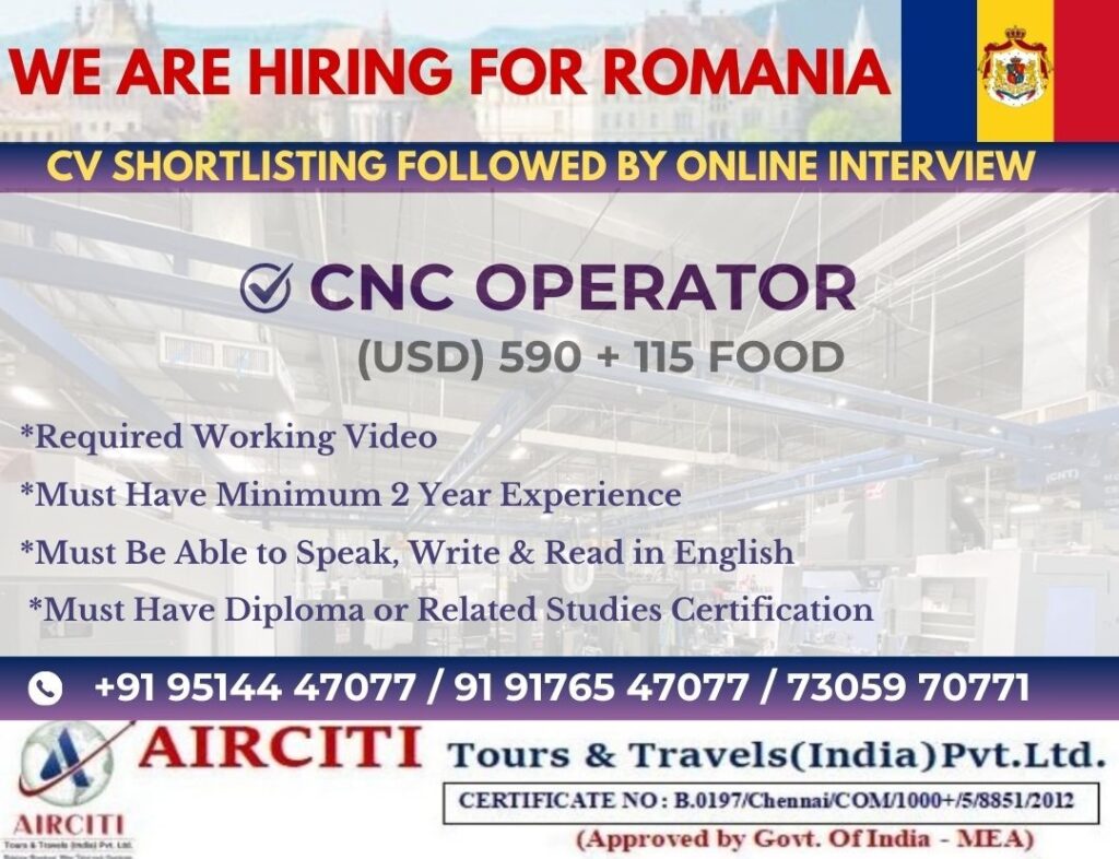 CNC Operator Jobs in Romania for Indians