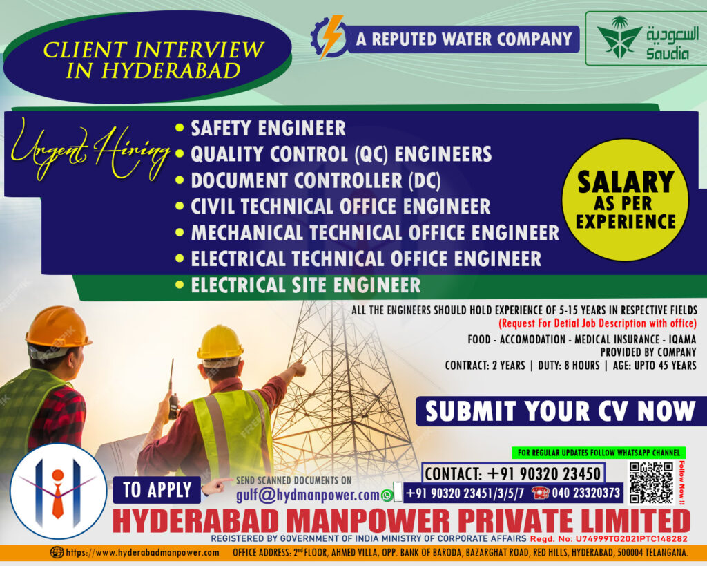 Urgent Hiring for A Reputed Water Company in Saudi Arabia